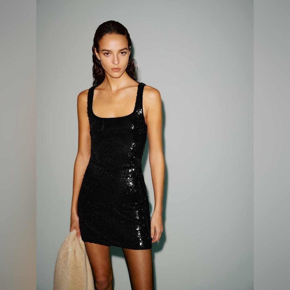 NWT REFORMATION Carla Knit Elegant Black Sequin Dress Size Small